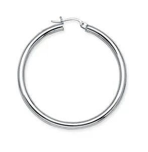 10K White Gold 3mm x 40mm Polished Hoop Earrings
