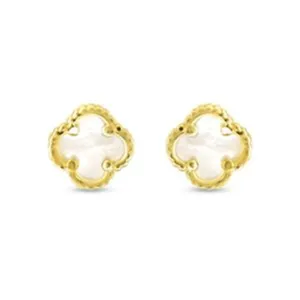 10K Yellow Gold Mother of Pearl Clover Stud Earrings