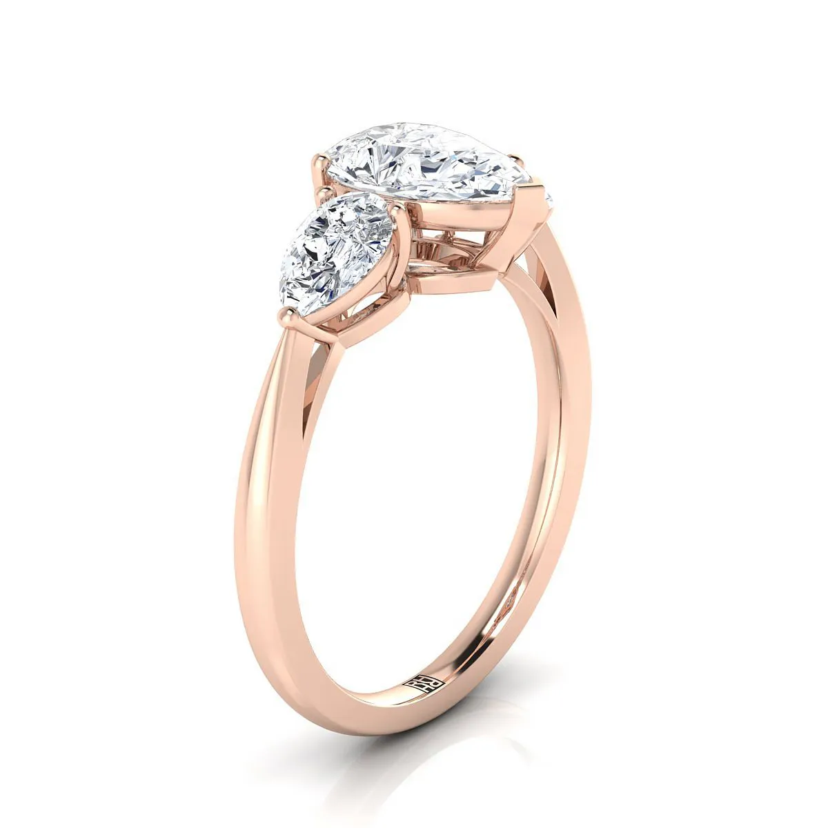 14K Rose Gold Pear Shape Center Diamond Perfectly Matched Pear Shaped Three Diamond Engagement Ring -7/8ctw