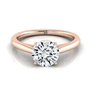 14K Rose Gold Round Brilliant Rounded Comfort Fit Secret Stone Solitaire Engagement Ring