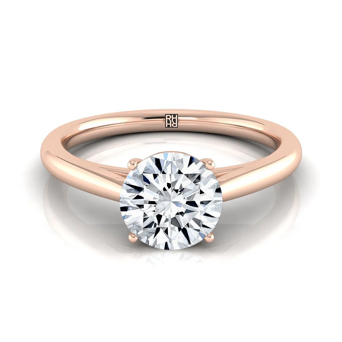 14K Rose Gold Round Brilliant Rounded Comfort Fit Secret Stone Solitaire Engagement Ring