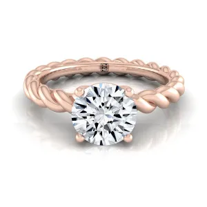 14K Rose Gold Round Brilliant  Twisted Rope Braid Solitaire Band