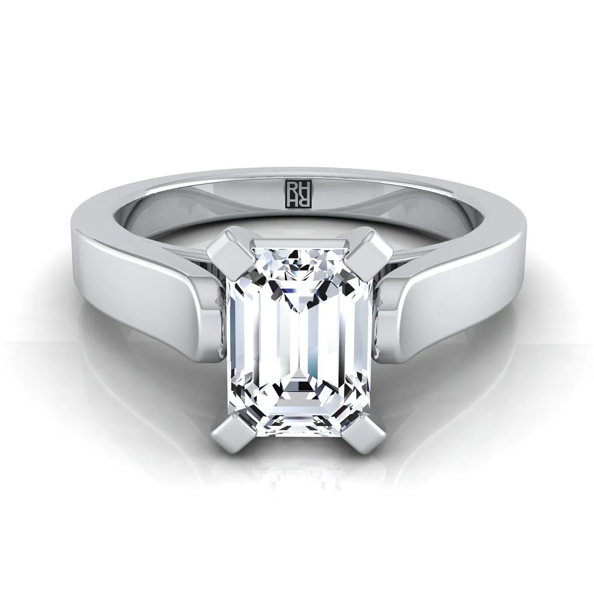 14K White Gold Emerald Cut  Cathedral Style Solitaire Engagement Ring