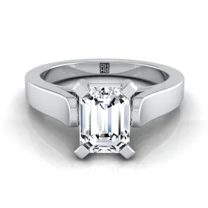 14K White Gold Emerald Cut  Cathedral Style Solitaire Engagement Ring