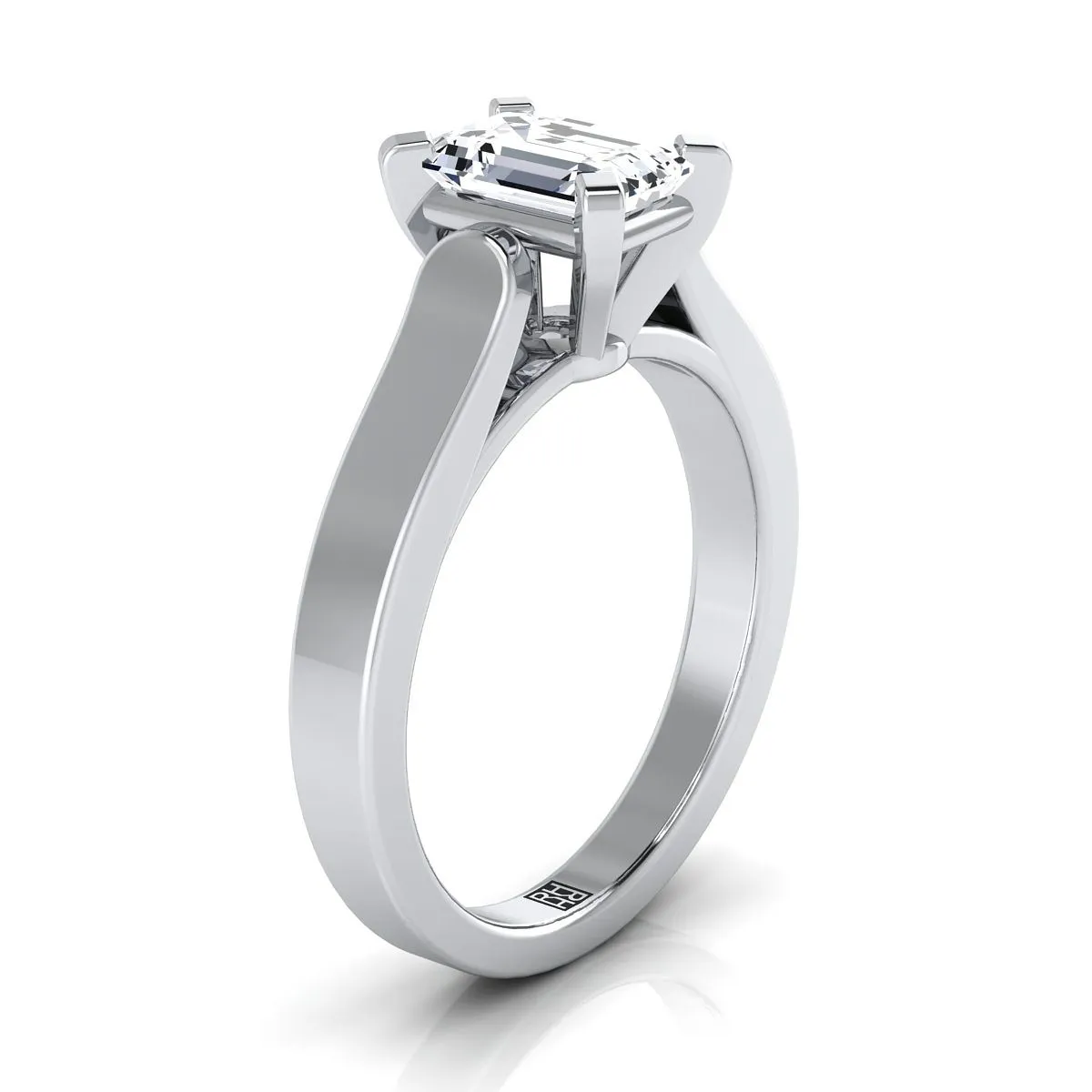 14K White Gold Emerald Cut  Cathedral Style Solitaire Engagement Ring