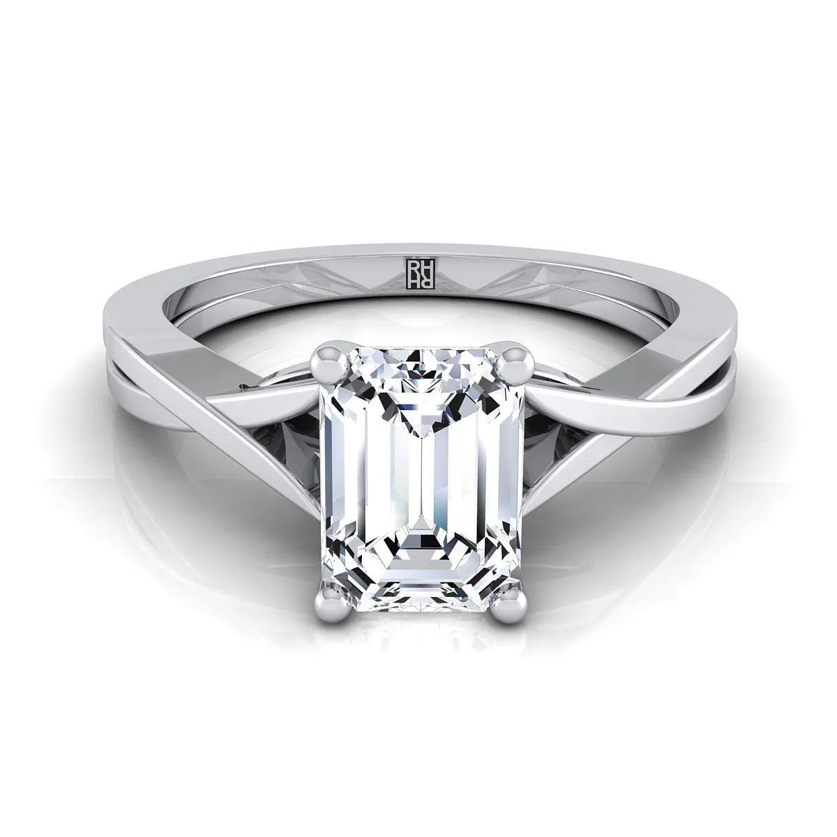 14K White Gold Emerald Cut Delicate Twist Solitaire Engagement Ring