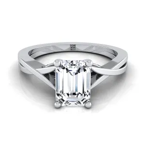 14K White Gold Emerald Cut Delicate Twist Solitaire Engagement Ring