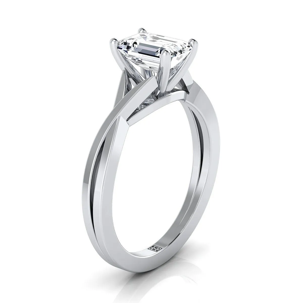 14K White Gold Emerald Cut Delicate Twist Solitaire Engagement Ring