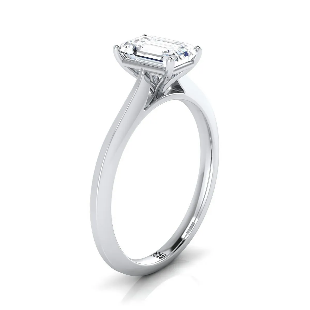 14K White Gold Emerald Cut  Timeless Solitaire Comfort Fit Engagement Ring