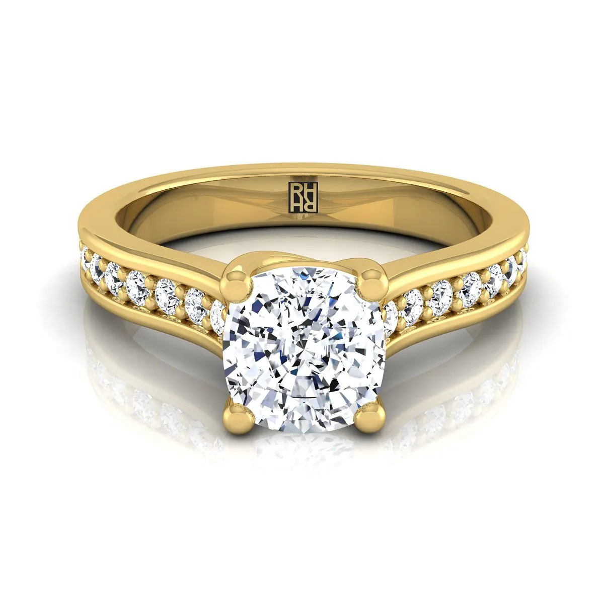 14K Yellow Gold Cushion Diamond Channel Set Engagement Ring -1/3ctw