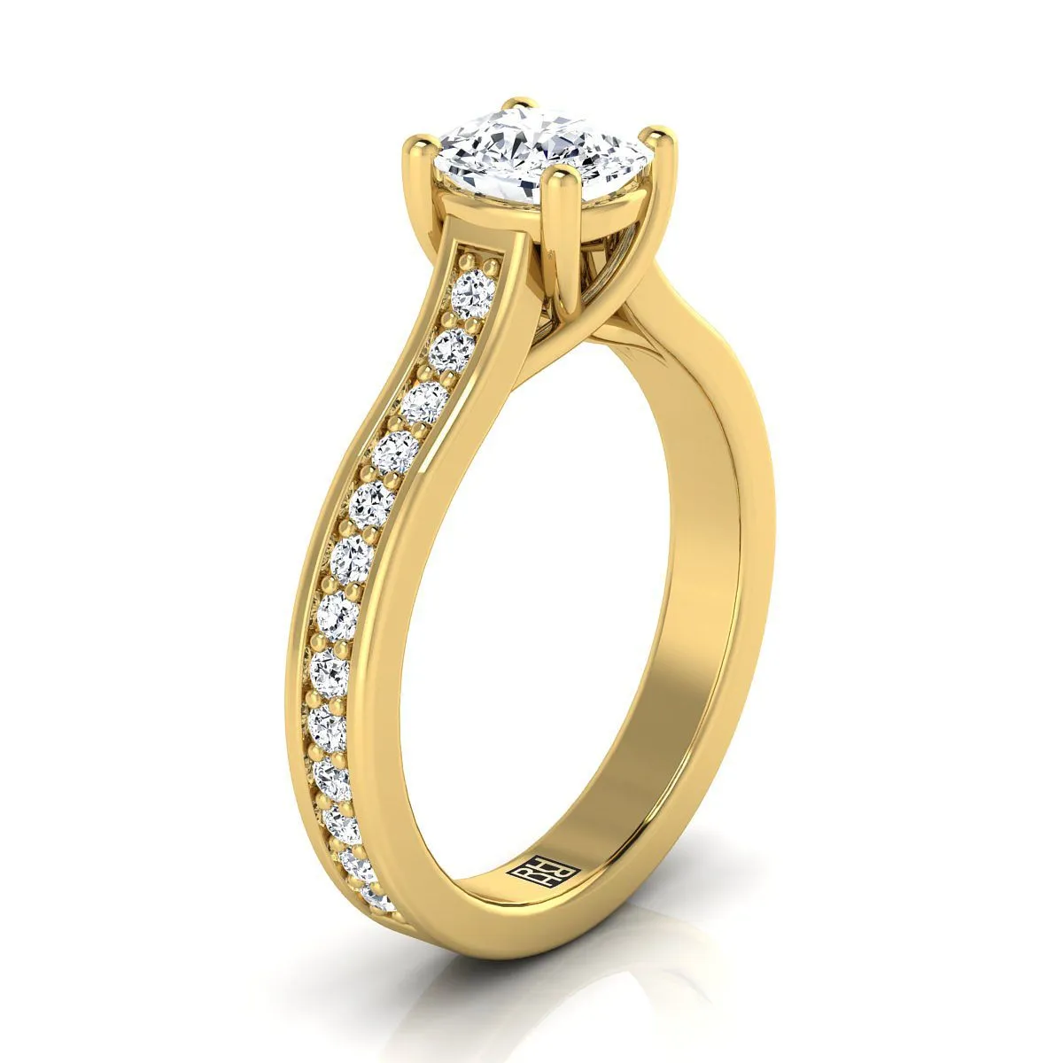 14K Yellow Gold Cushion Diamond Channel Set Engagement Ring -1/3ctw