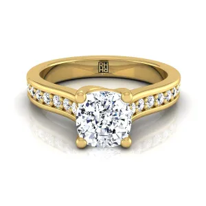 14K Yellow Gold Cushion Diamond Channel Set Engagement Ring -1/3ctw
