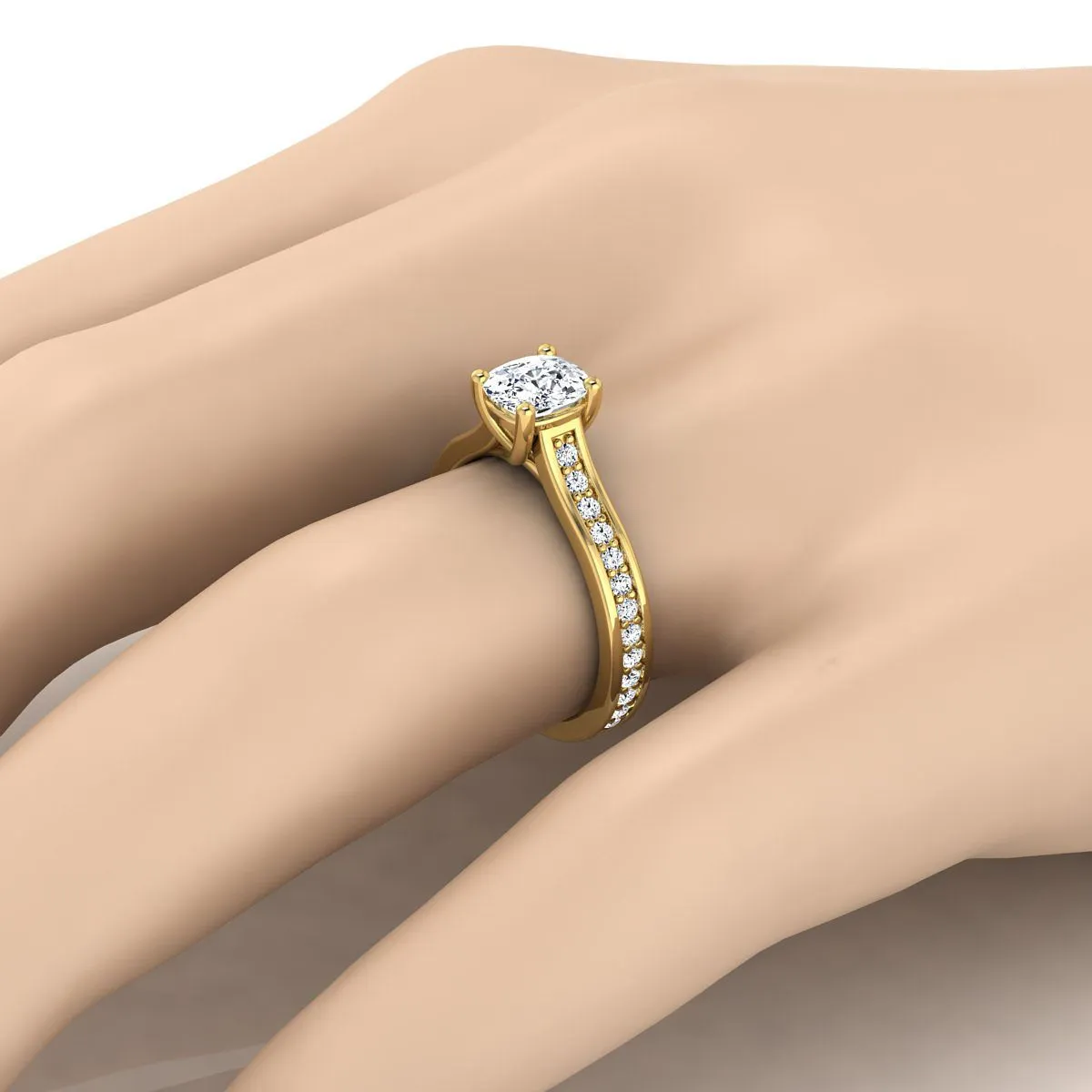14K Yellow Gold Cushion Diamond Channel Set Engagement Ring -1/3ctw