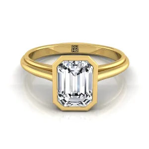 14K Yellow Gold Emerald Cut  Bezel Halo Cathedral Solitaire Engagement Ring