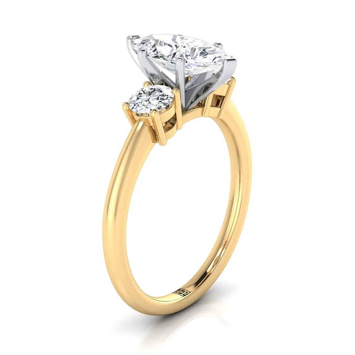 14K Yellow Gold Marquise  Diamond Perfectly Matched Round Three Stone Diamond Engagement Ring -1/4ctw