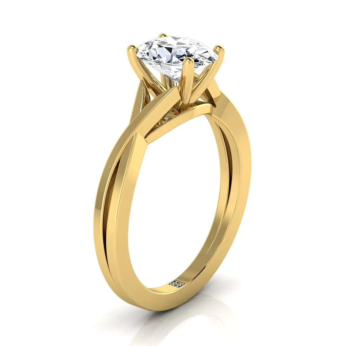 14K Yellow Gold Oval Delicate Twist Solitaire Engagement Ring