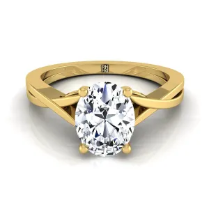 14K Yellow Gold Oval Delicate Twist Solitaire Engagement Ring