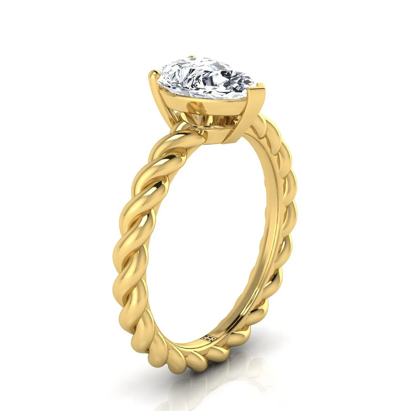 14K Yellow Gold Pear Shape Center  Twisted Rope Braid Solitaire Band