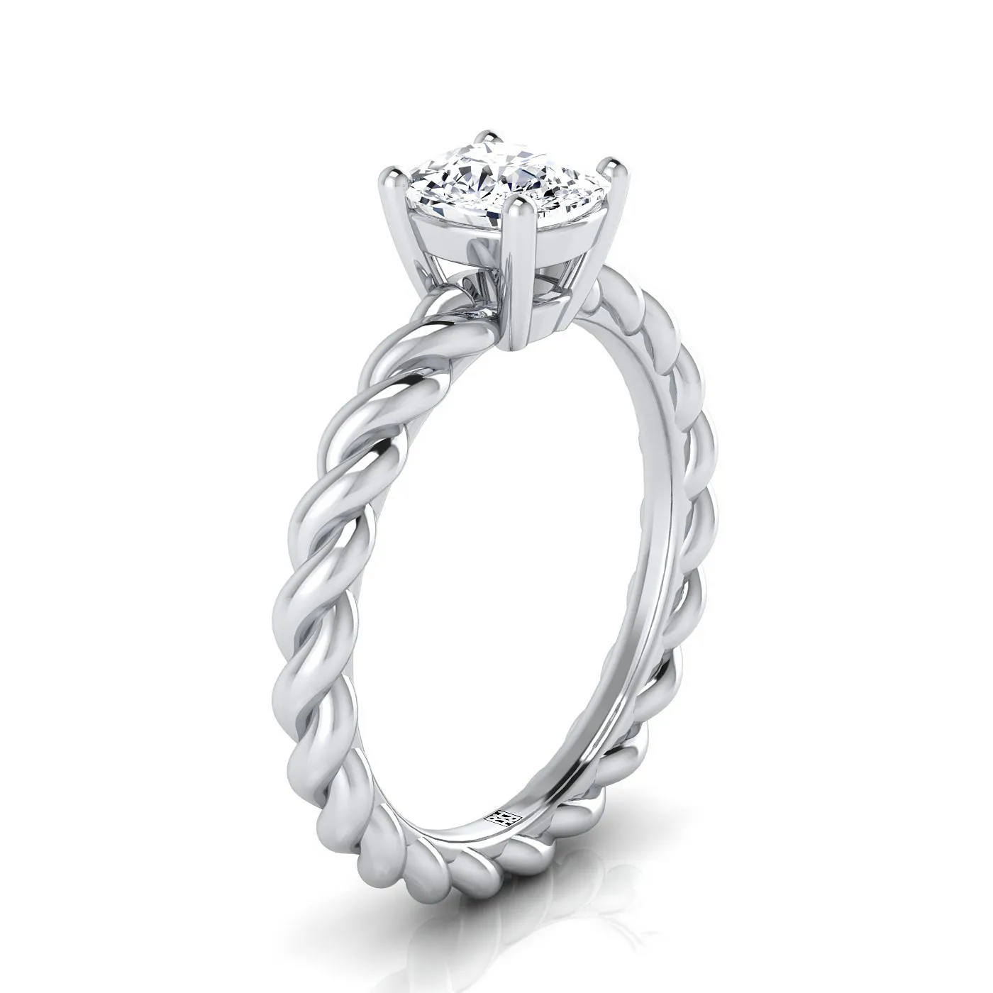 18K White Gold Cushion  Twisted Rope Braid Solitaire Band