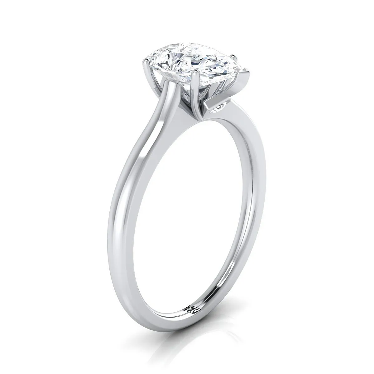 18K White Gold Pear Shape Center Cathedral Solitaire Surprise Secret Stone Engagement Ring
