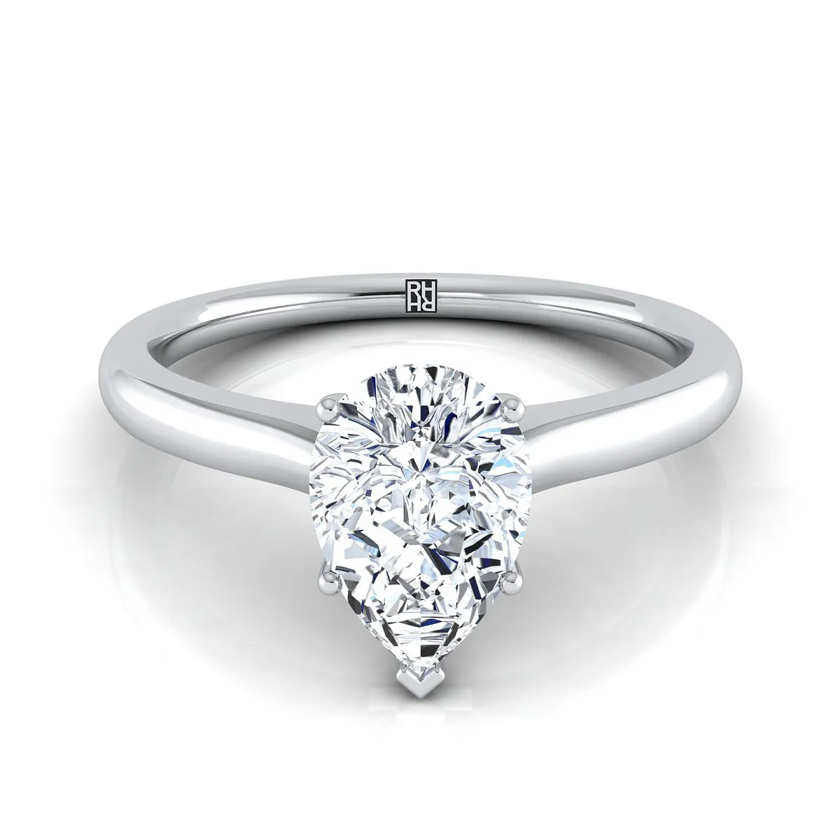 18K White Gold Pear Shape Center Cathedral Solitaire Surprise Secret Stone Engagement Ring