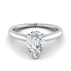 18K White Gold Pear Shape Center Cathedral Solitaire Surprise Secret Stone Engagement Ring