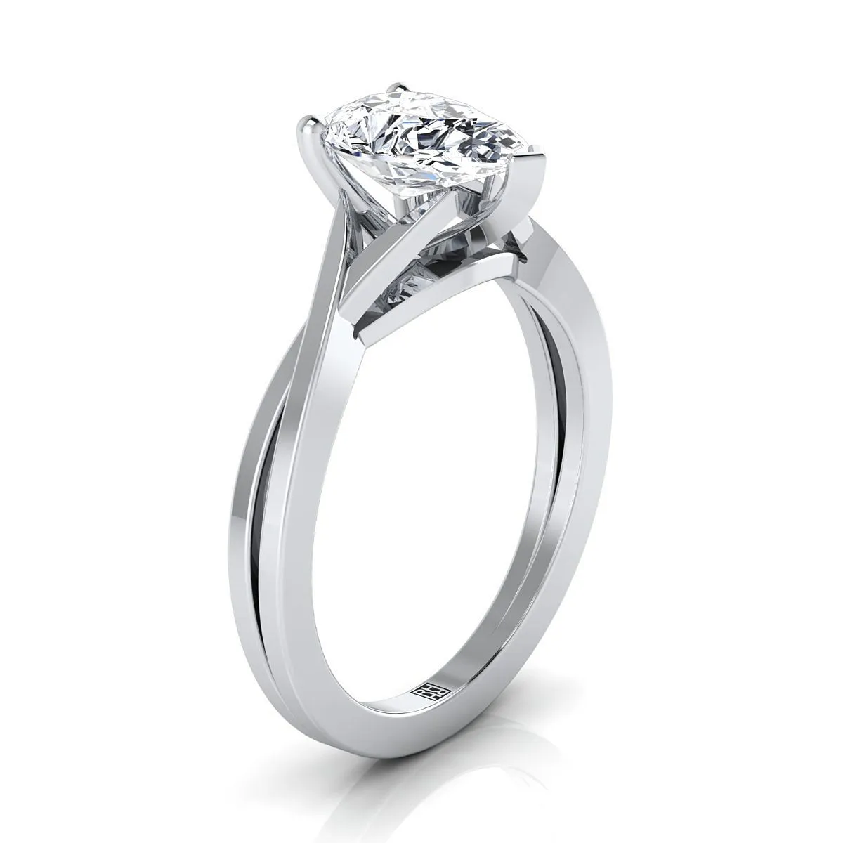 18K White Gold Pear Shape Center Delicate Twist Solitaire Engagement Ring