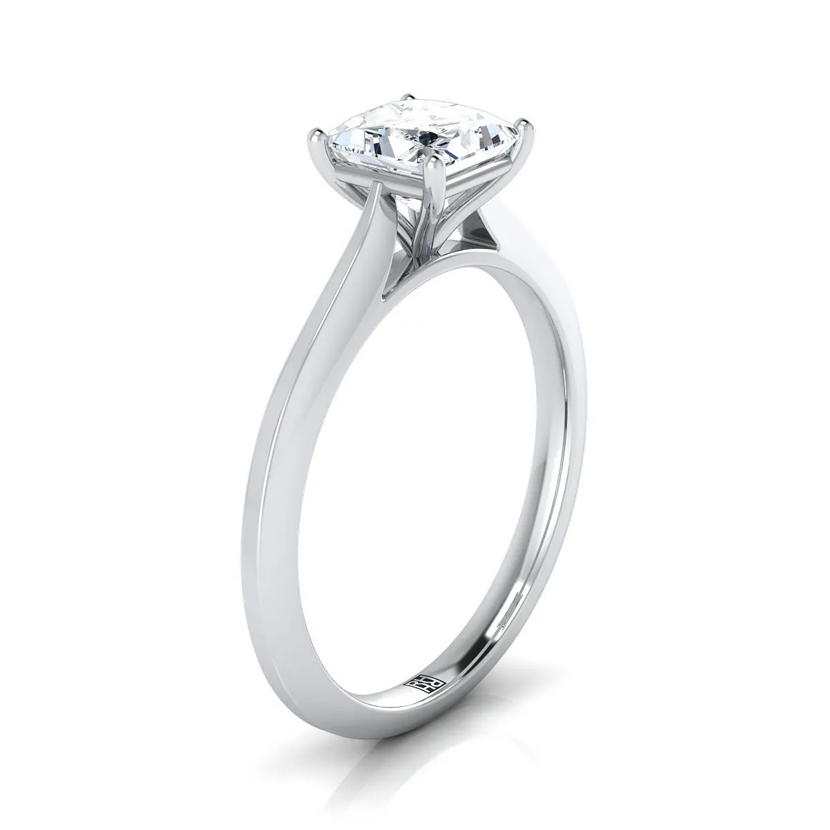 18K White Gold Princess Cut  Timeless Solitaire Comfort Fit Engagement Ring