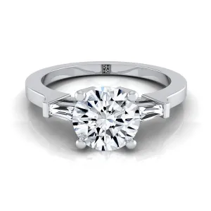 18K White Gold Round Brilliant Diamond Tapered Baguette Accent Engagement Ring -1/4ctw