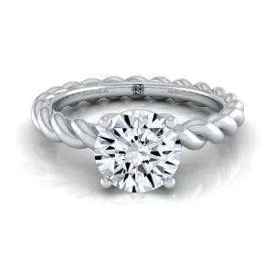 18K White Gold Round Brilliant  Twisted Rope Braid Solitaire Band