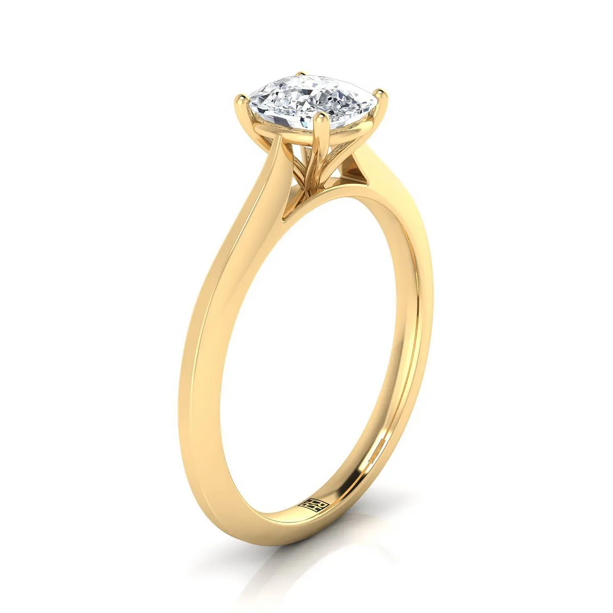 18K Yellow Gold Cushion  Timeless Solitaire Comfort Fit Engagement Ring