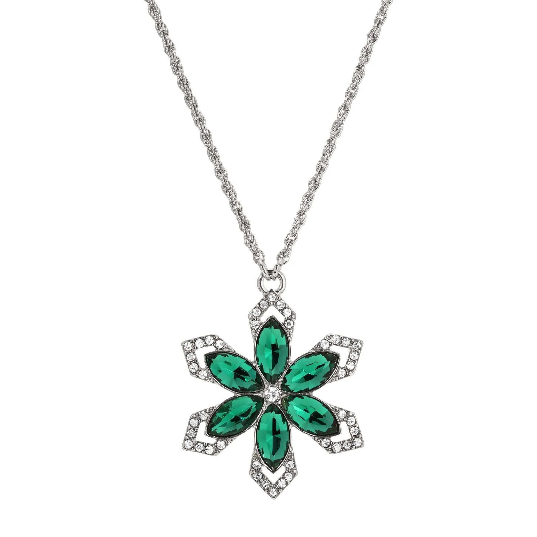 1928 Jewelry Grande Crystal Snowflake Pendant Necklace 16"   3" Extender