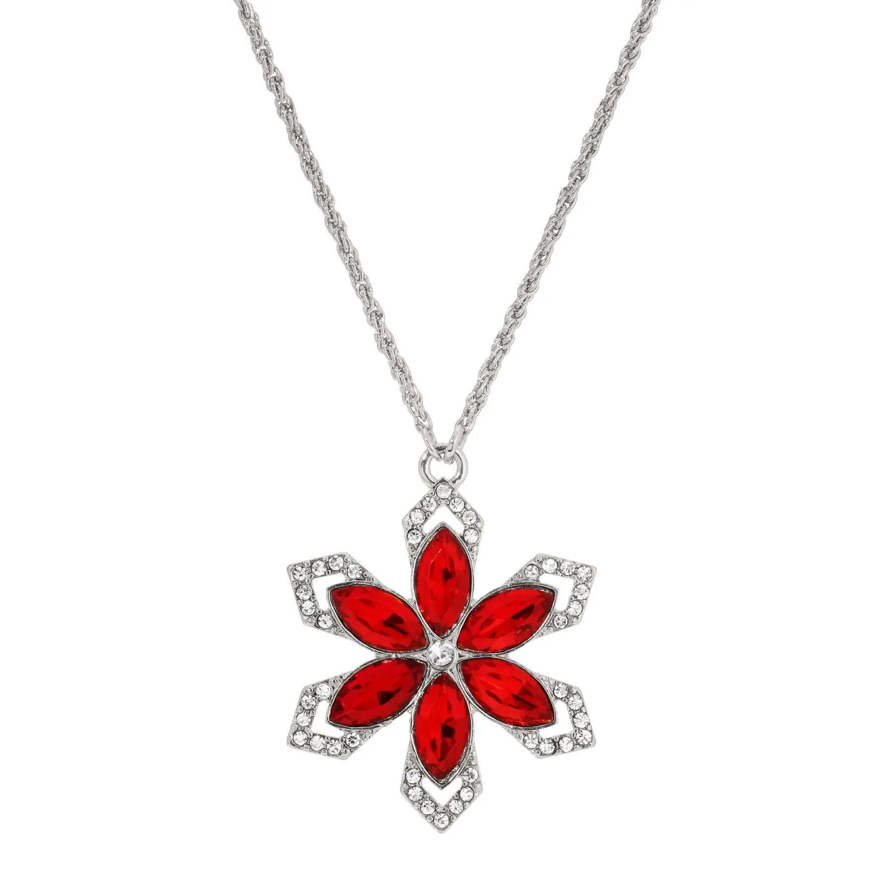 1928 Jewelry Grande Crystal Snowflake Pendant Necklace 16"   3" Extender