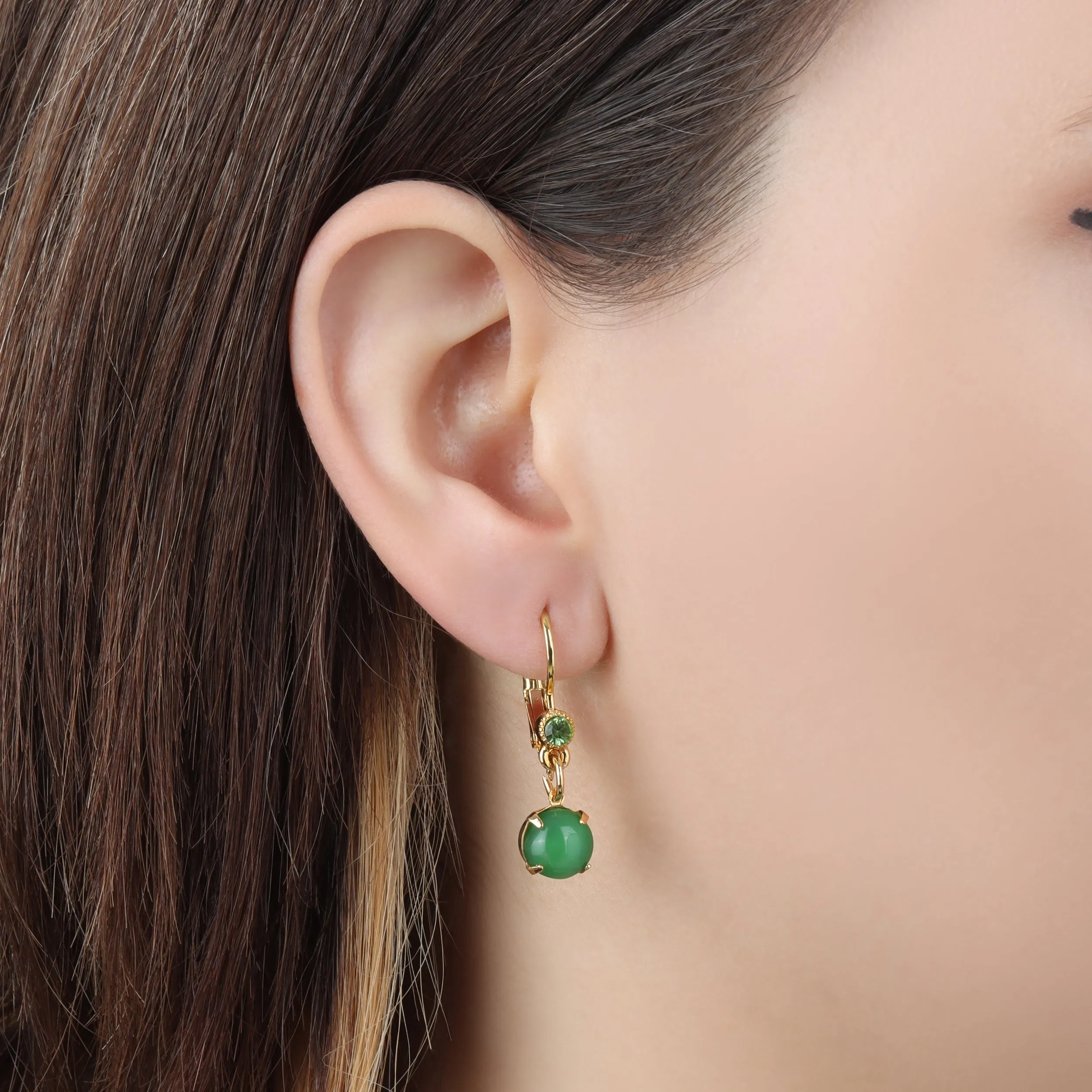 1928 Jewelry Peridot Crystal and Green Round Moonstone Drop Earrings