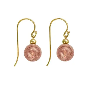 9ct Yellow Gold Strawberry Quartz Drop Earrings