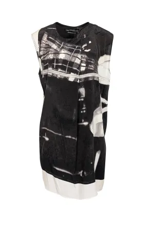 All Saints - Black, Grey, & Cream Print Sleeveless Shift Dress Sz 10