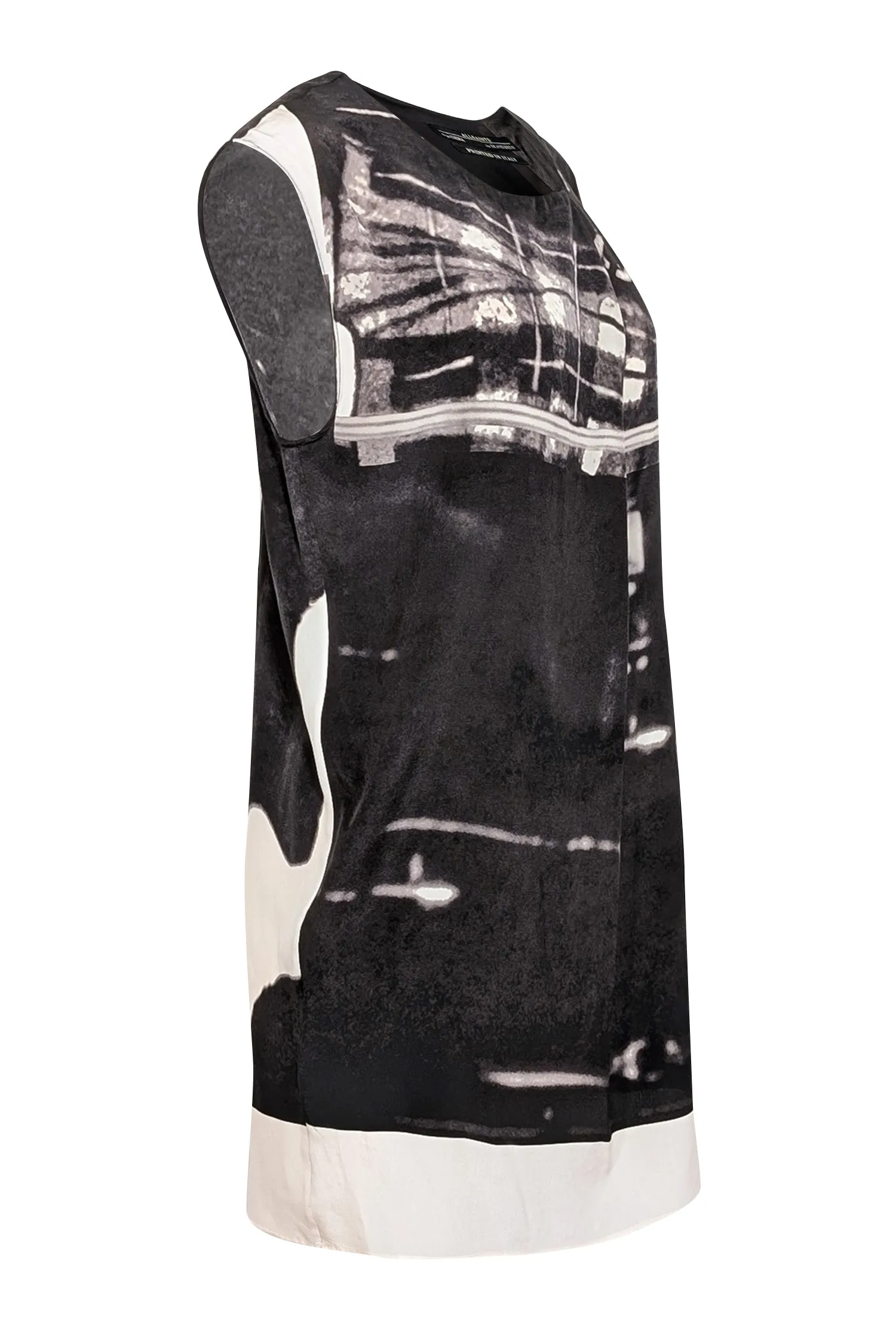 All Saints - Black, Grey, & Cream Print Sleeveless Shift Dress Sz 10