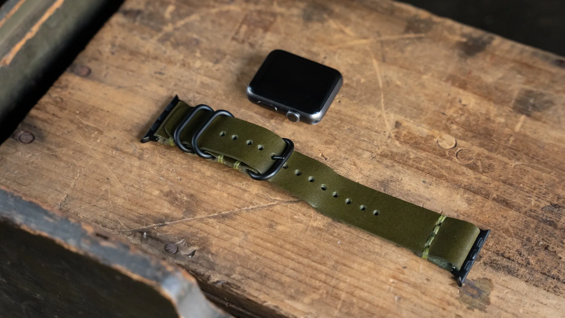 Apple Watch Leather Strap Olive Green