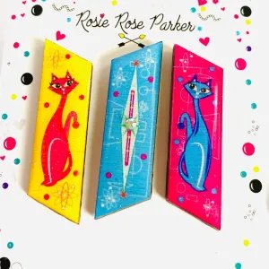 Atomic Cat Brooch Set of 3 by Rosie Rose Parker