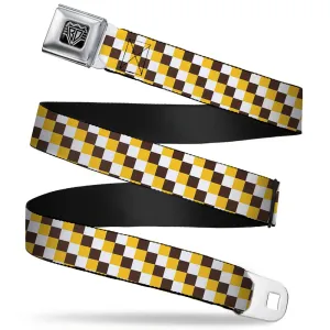 BD Wings Logo CLOSE-UP Full Color Black Silver Seatbelt Belt - Checker White/Gold/Brown Webbing