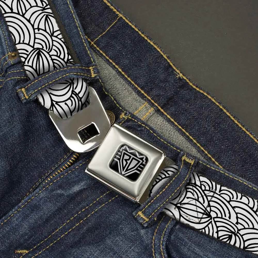 BD Wings Logo CLOSE-UP Full Color Black Silver Seatbelt Belt - Doodle1 White/Black Webbing
