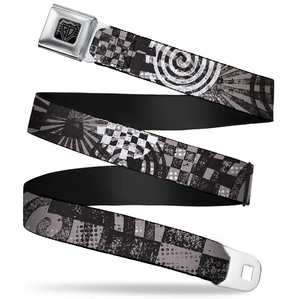 BD Wings Logo CLOSE-UP Full Color Black Silver Seatbelt Belt - Grunge Chaos Black/White Webbing