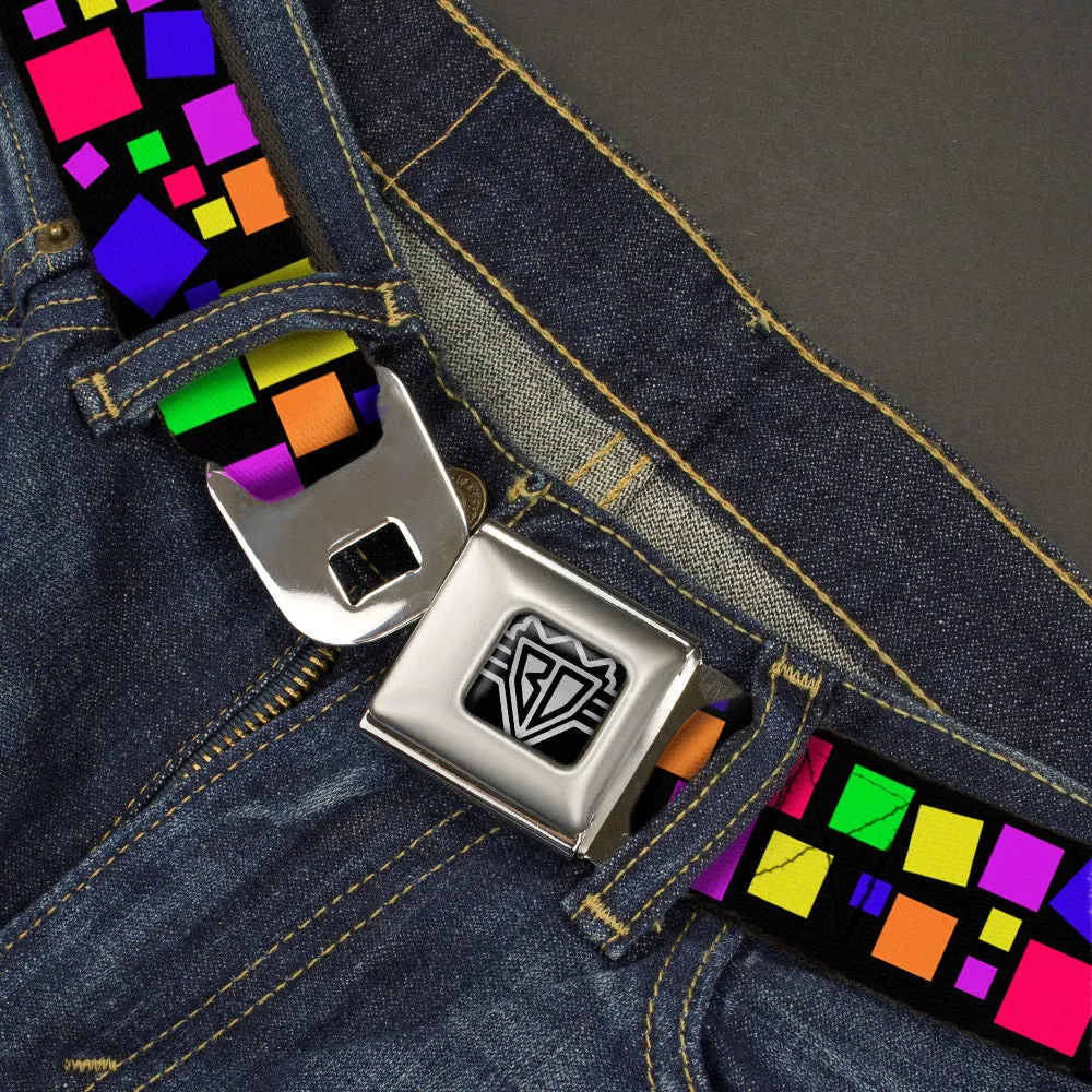 BD Wings Logo CLOSE-UP Full Color Black Silver Seatbelt Belt - Squares Black/Multi Color Webbing