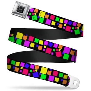 BD Wings Logo CLOSE-UP Full Color Black Silver Seatbelt Belt - Squares Black/Multi Color Webbing