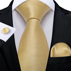 Beautiful Men's Golden Tie Pocket Square Cufflinks Set
