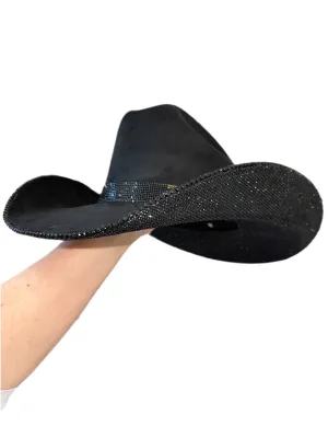 Black Suede Cowgirl Hat with Black Rhinestones