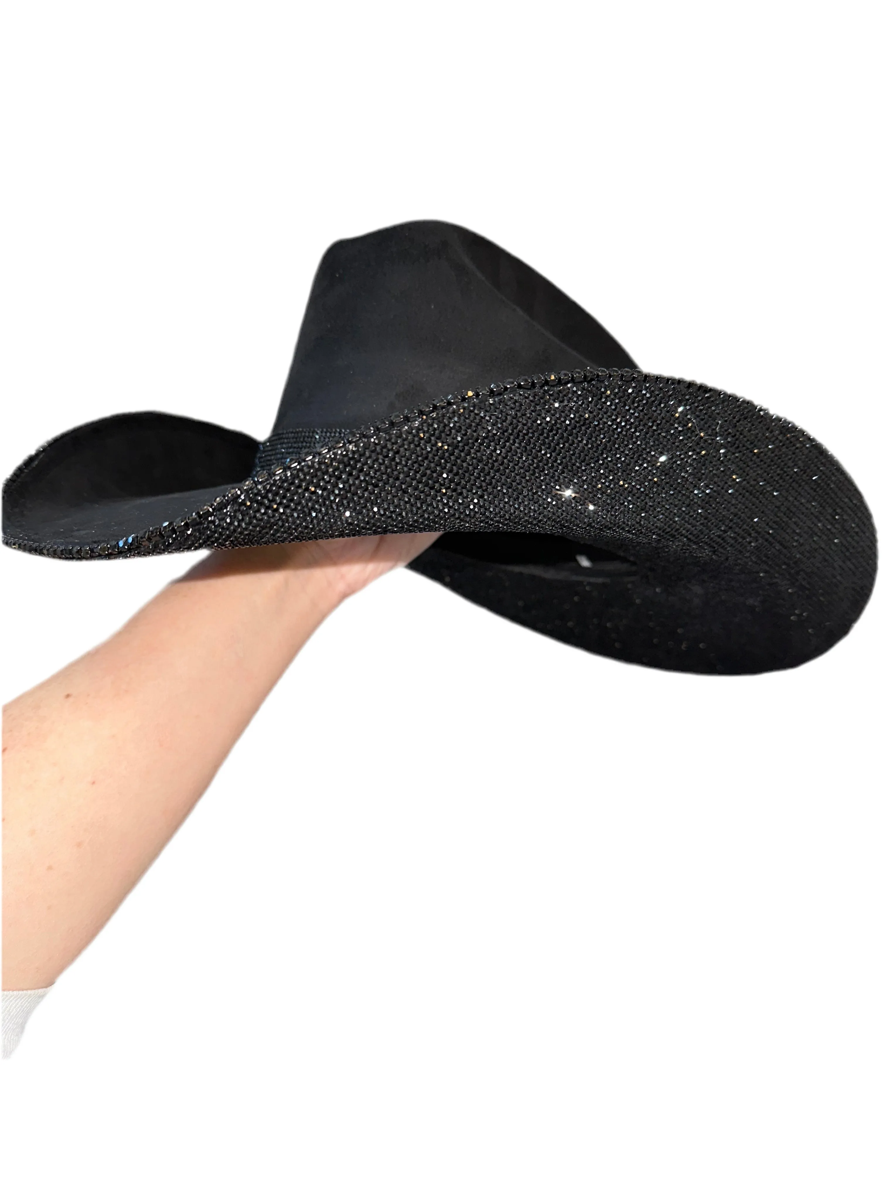 Black Suede Cowgirl Hat with Black Rhinestones