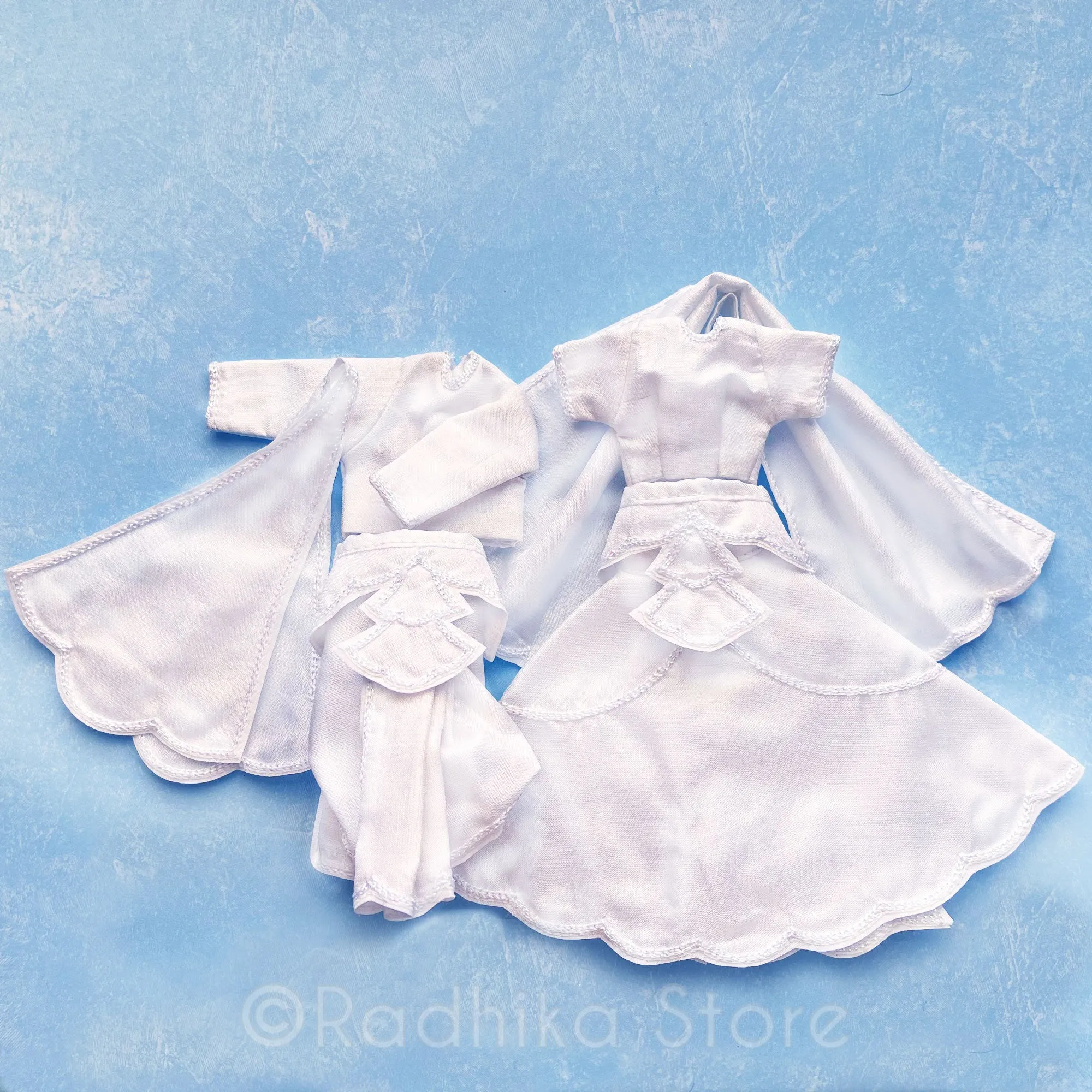 Blissful Purnima  All White Silk - Radha Krishna Deity Outfit