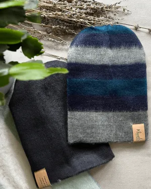 Blue Stripe Reversible Alpaca Beanie