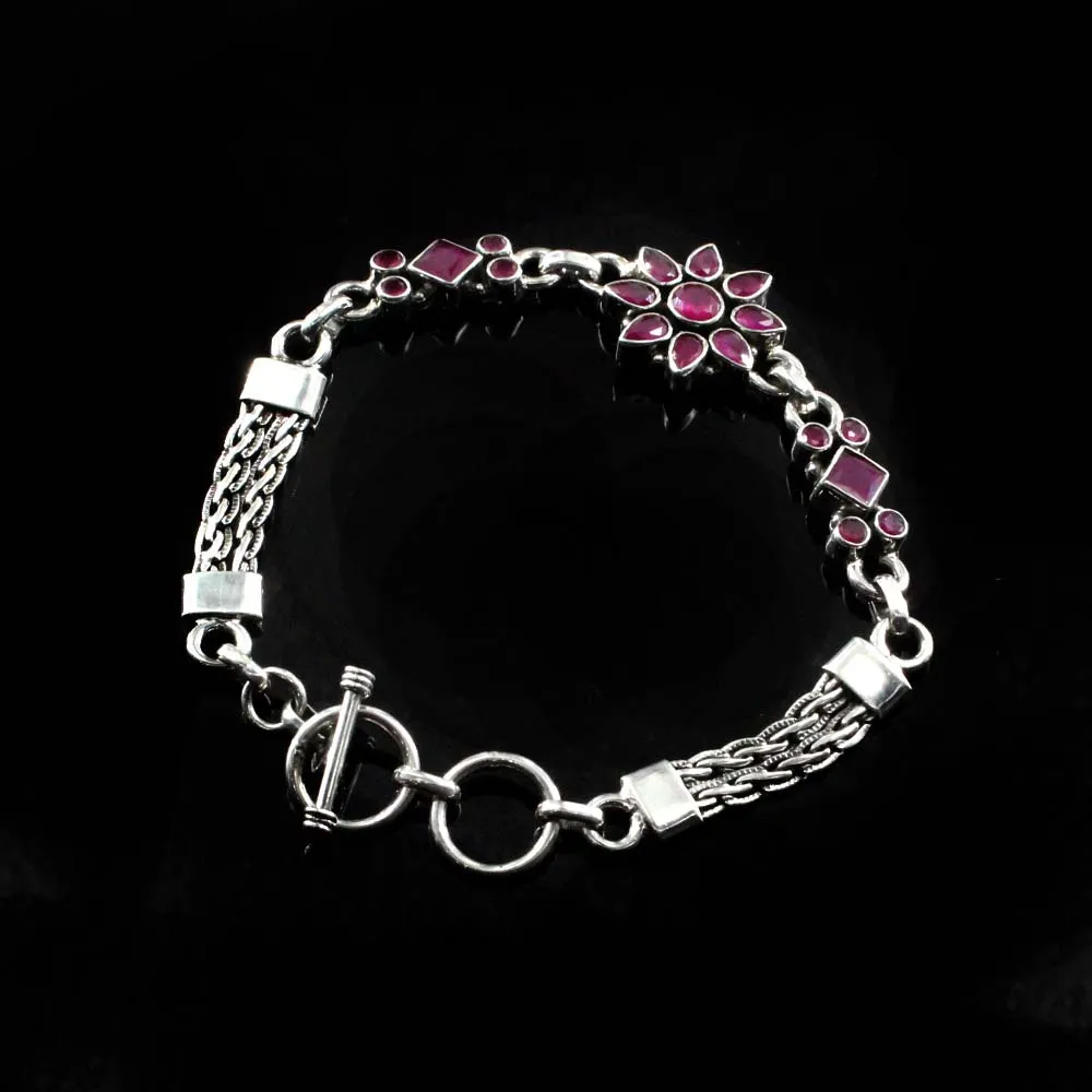 Boho Style Real Silver Cut Stone Oxidized Bracelet